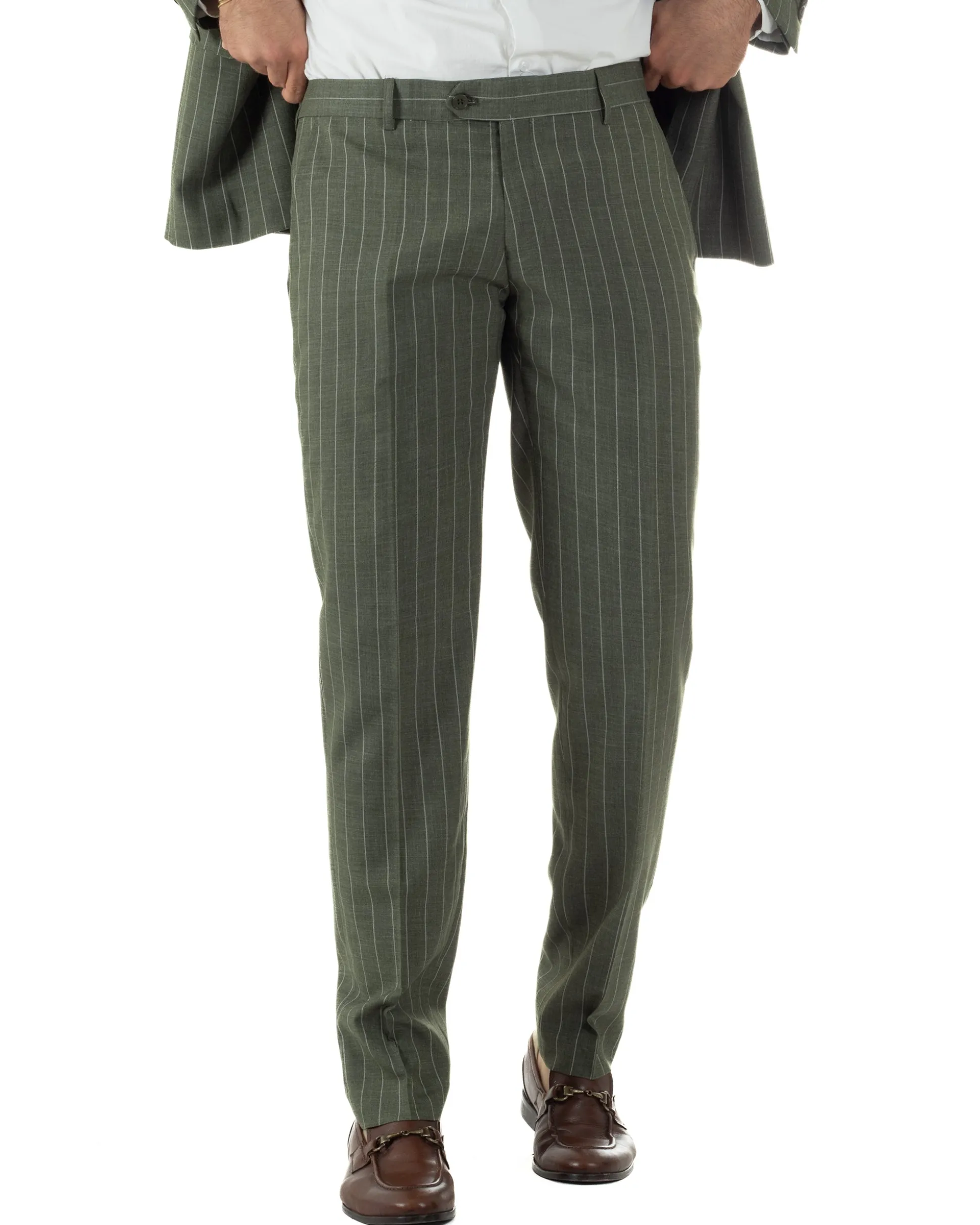Abito uomo doppiopetto vestito gessato sartoriale rigato verde GIOSAL-AE1230A