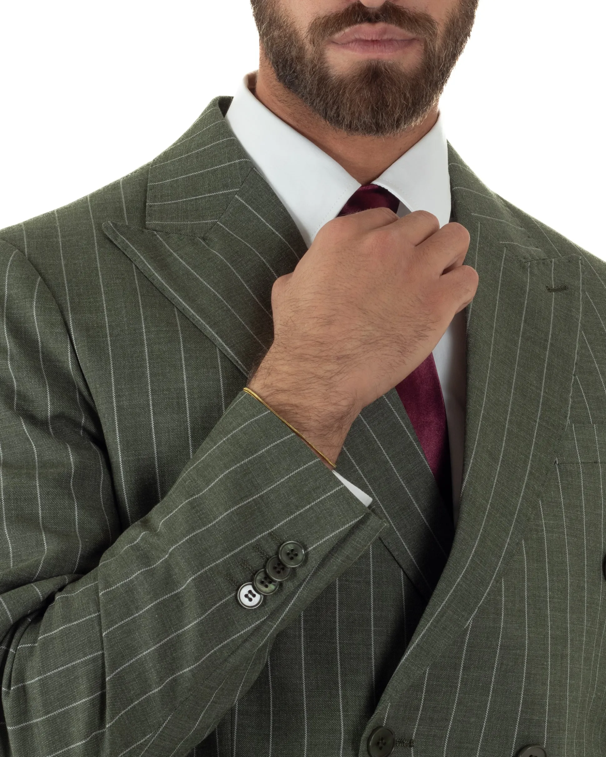 Abito uomo doppiopetto vestito gessato sartoriale rigato verde GIOSAL-AE1230A