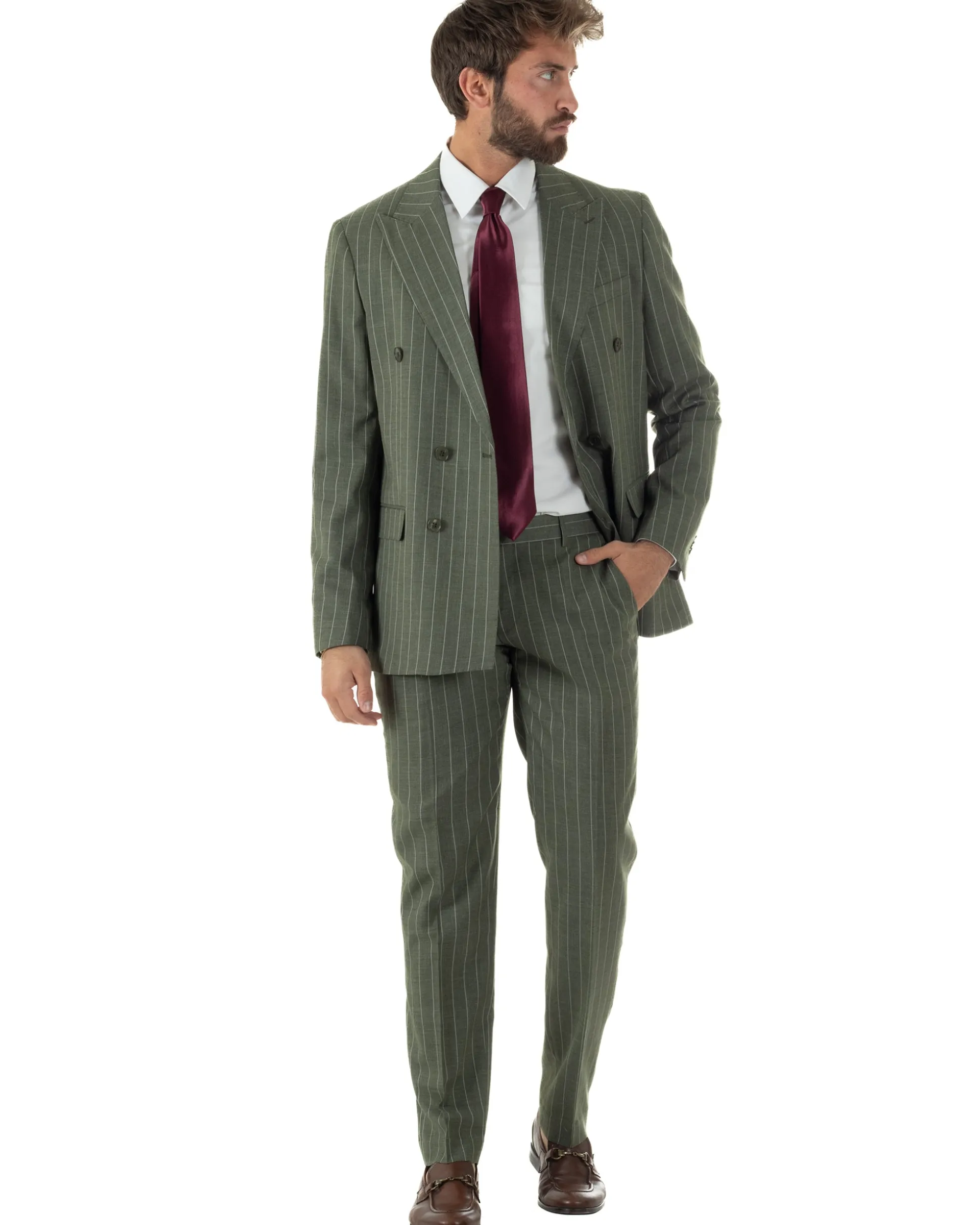 Abito uomo doppiopetto vestito gessato sartoriale rigato verde GIOSAL-AE1230A