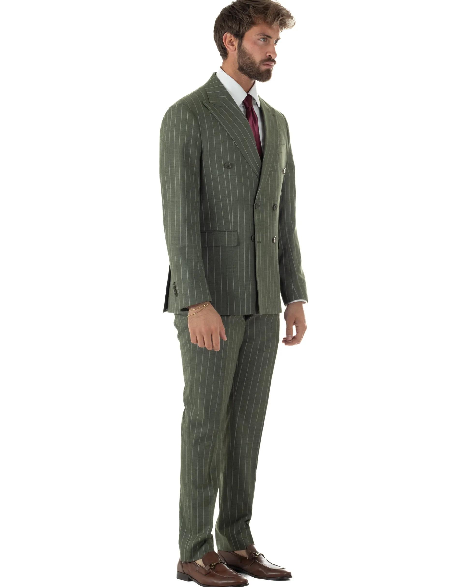 Abito uomo doppiopetto vestito gessato sartoriale rigato verde GIOSAL-AE1230A