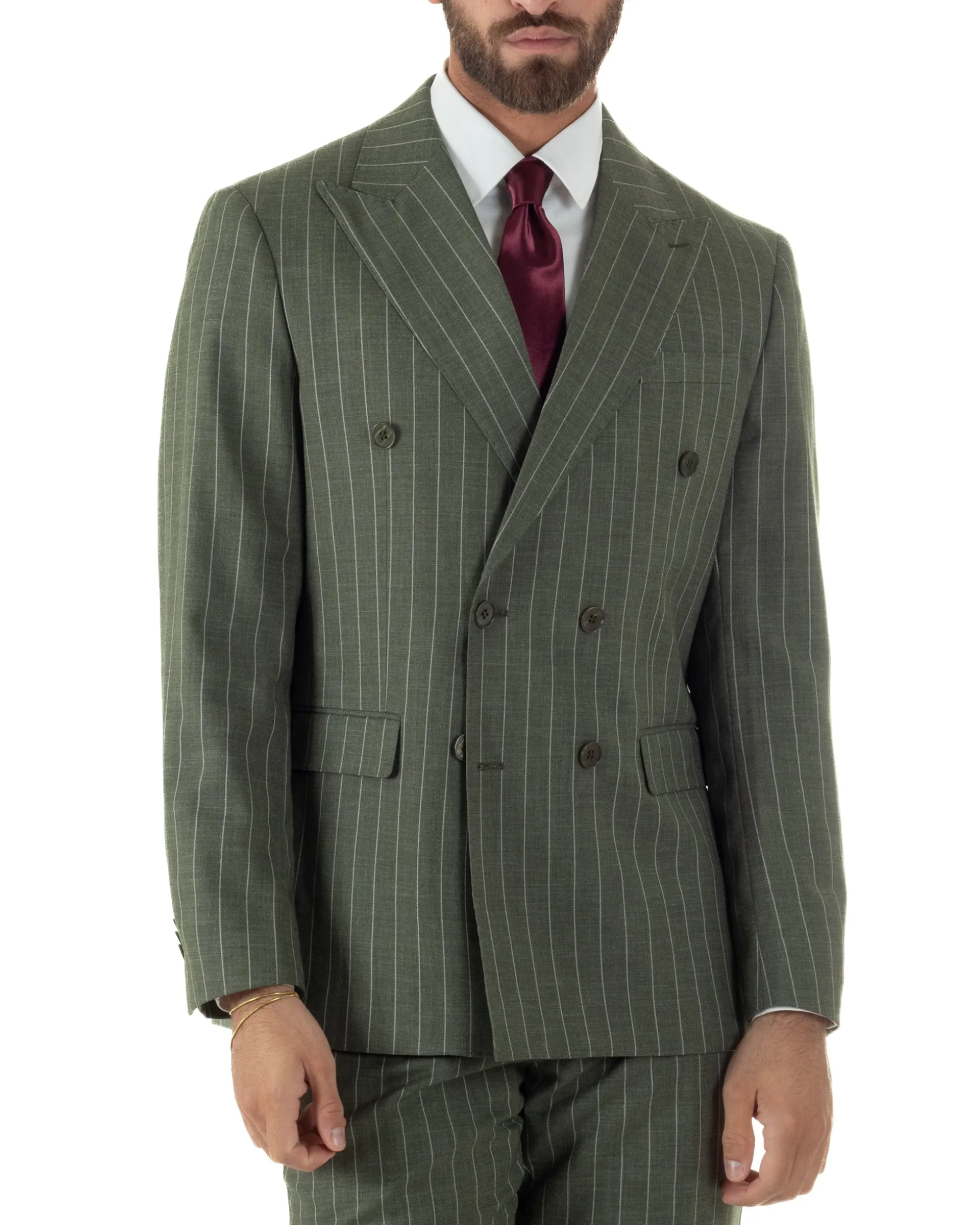 Abito uomo doppiopetto vestito gessato sartoriale rigato verde GIOSAL-AE1230A