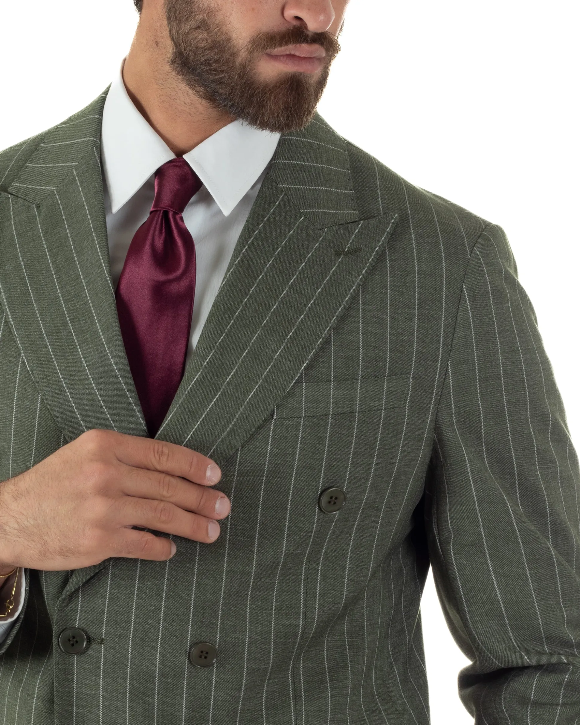 Abito uomo doppiopetto vestito gessato sartoriale rigato verde GIOSAL-AE1230A