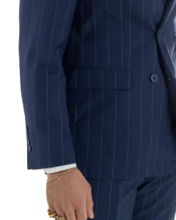 Abito uomo doppiopetto vestito gessato sartoriale rigato sottile blu GIOSAL-AE1241A