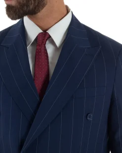 Abito uomo doppiopetto vestito gessato sartoriale rigato sottile blu GIOSAL-AE1241A