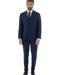 Abito uomo doppiopetto vestito gessato sartoriale rigato sottile blu GIOSAL-AE1241A