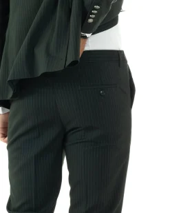 Abito Uomo Doppiopetto Vestito Completo Rigato Giacca Pantaloni Bottoni Metallo Fantasia Gessata Verde AE1089A