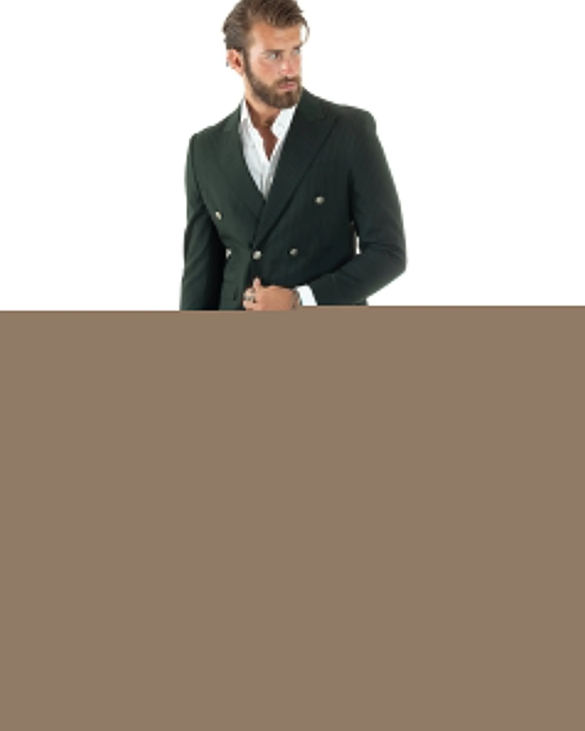 Abito Uomo Doppiopetto Vestito Completo Rigato Giacca Pantaloni Bottoni Metallo Fantasia Gessata Verde AE1089A