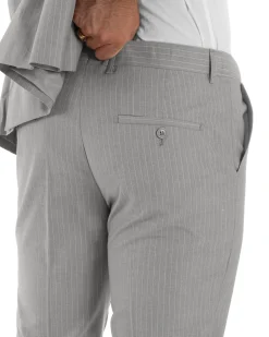 Abito Uomo Doppiopetto Vestito Completo Rigato Giacca Pantaloni Bottoni Metallo Fantasia Gessata Grigio AE1132A
