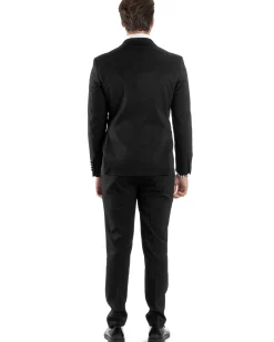 Abito Uomo Doppiopetto Vestito Completo Giacca Rever In Raso Pantaloni Smoking Nero AE1051A