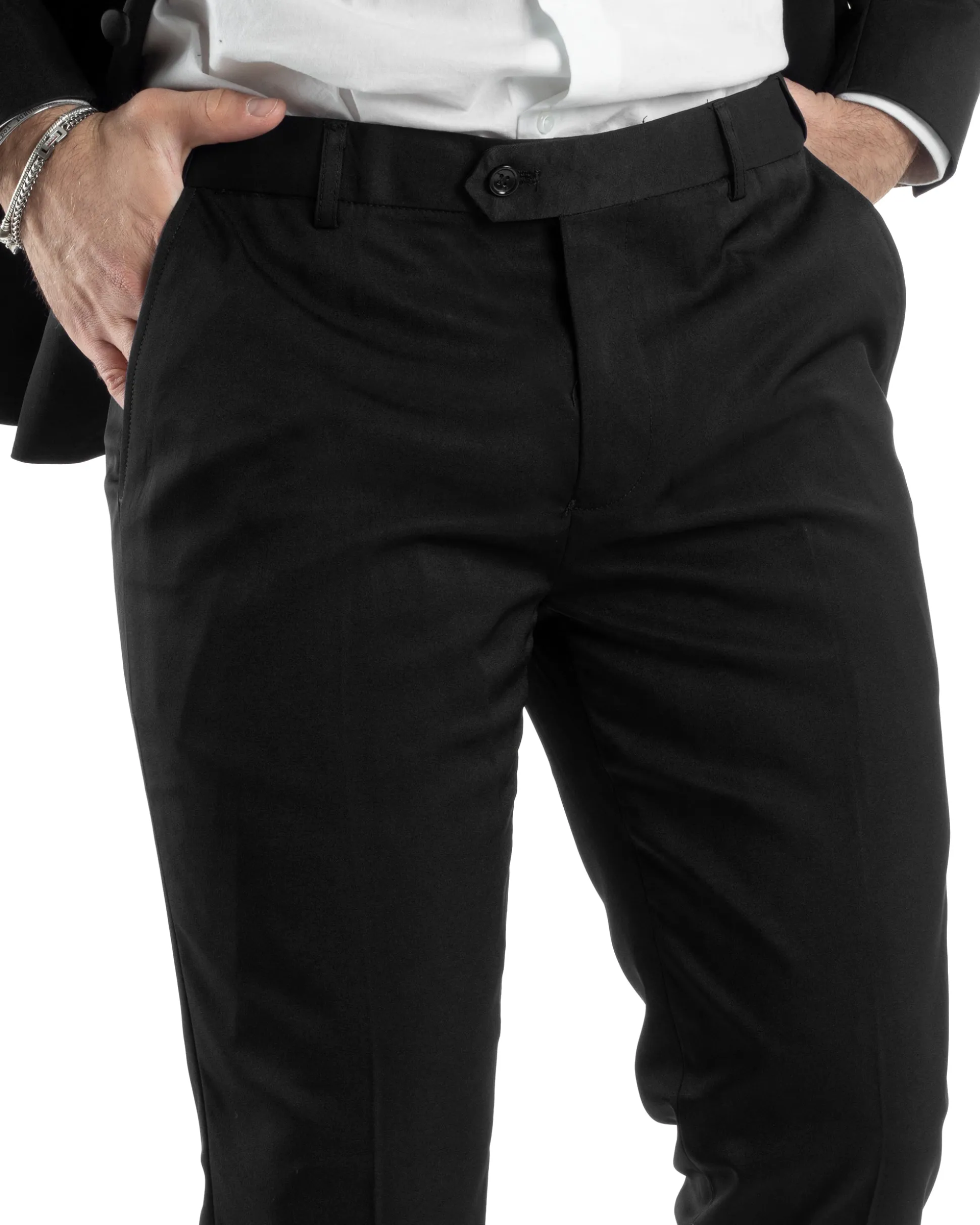 Abito Uomo Doppiopetto Vestito Completo Giacca Rever In Raso Pantaloni Smoking Nero AE1051A