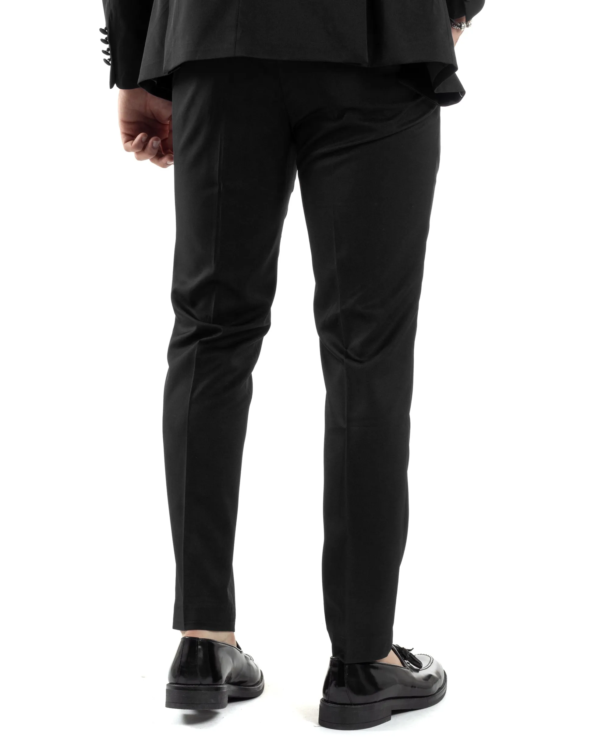 Abito Uomo Doppiopetto Vestito Completo Giacca Rever In Raso Pantaloni Smoking Nero AE1051A