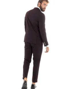 Abito Uomo Doppiopetto Vestito Completo Rigato Giacca Pantaloni Bottoni Metallo Fantasia Gessata Bordeaux AE1102A