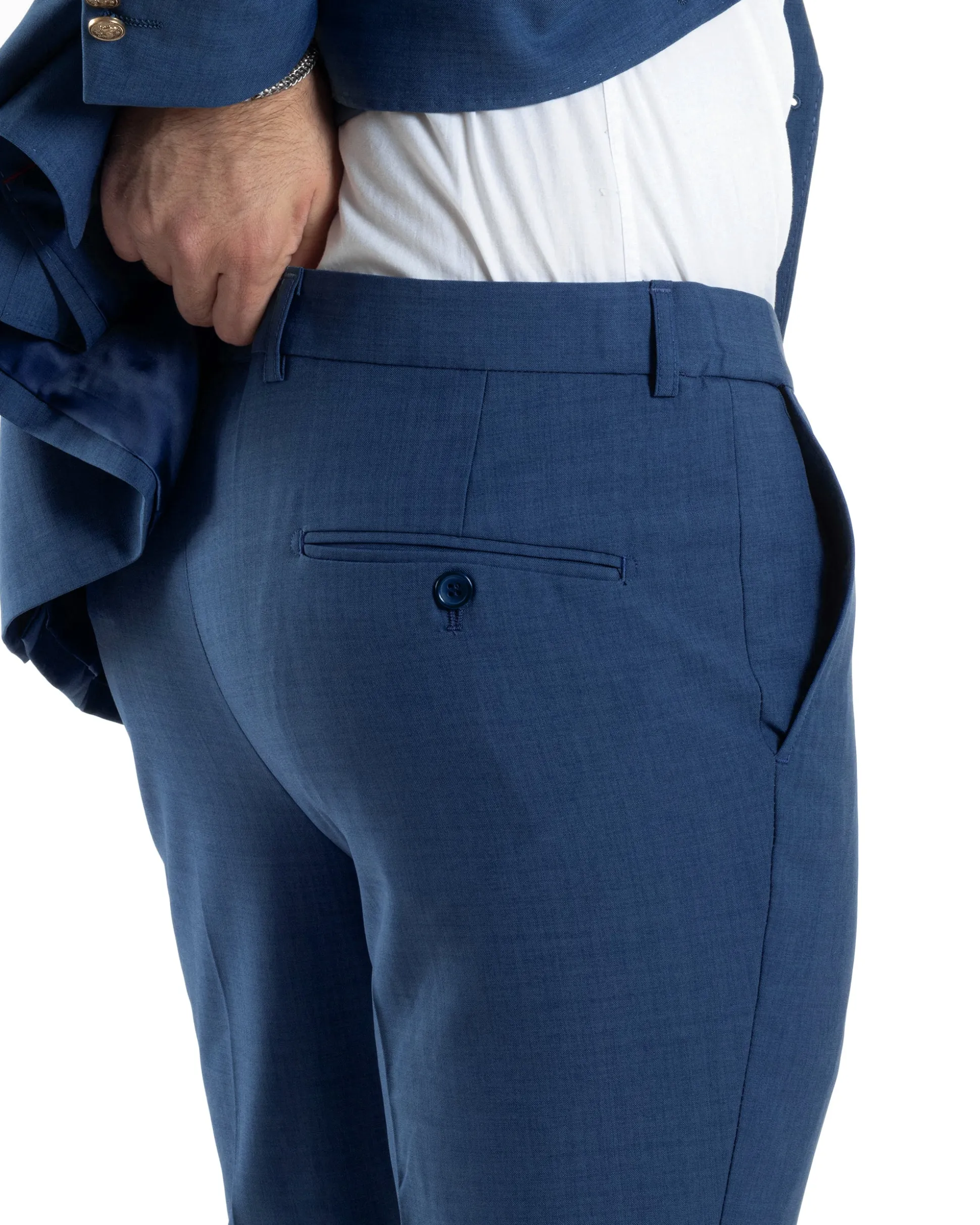 Abito Uomo Doppiopetto Vestito Completo Giacca Pantaloni Bottoni Metallo Blu Melangiato AE1056A