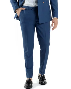 Abito Uomo Doppiopetto Vestito Completo Giacca Pantaloni Bottoni Metallo Blu Melangiato AE1056A