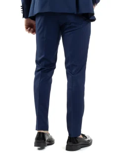 Abito Uomo Doppiopetto Vestito Completo Giacca Rever In Raso Pantaloni Smoking Blu AE1050A