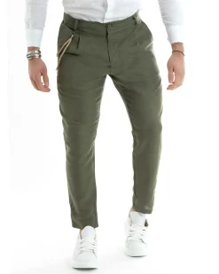 Abito uomo doppiopetto vestito sartoriale lino verde militare GIOSAL-OU2330A