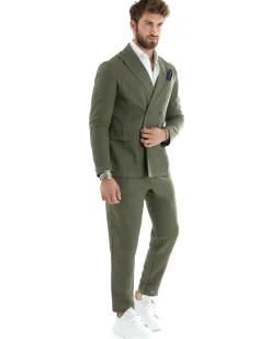Abito uomo doppiopetto vestito sartoriale lino verde militare GIOSAL-OU2330A