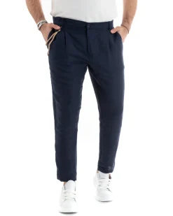 Abito uomo doppiopetto vestito sartoriale lino blu GIOSAL-OU2331A