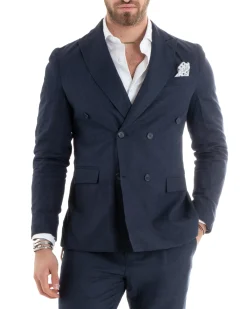 Abito uomo doppiopetto vestito sartoriale lino blu GIOSAL-OU2331A