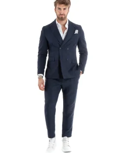 Abito uomo doppiopetto vestito sartoriale lino blu GIOSAL-OU2331A