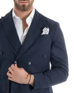 Abito uomo doppiopetto vestito sartoriale lino blu GIOSAL-OU2331A