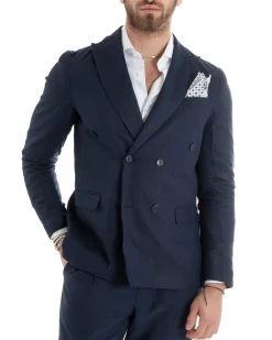 Abito uomo doppiopetto vestito sartoriale lino blu GIOSAL-OU2331A