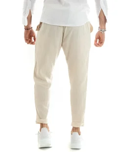 Abito uomo doppiopetto vestito sartoriale lino beige GIOSAL-OU2329A