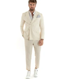 Abito uomo doppiopetto vestito sartoriale lino beige GIOSAL-OU2329A