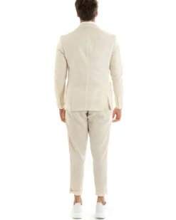 Abito uomo doppiopetto vestito sartoriale lino beige GIOSAL-OU2329A