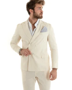Abito uomo doppiopetto vestito sartoriale lino beige GIOSAL-OU2329A
