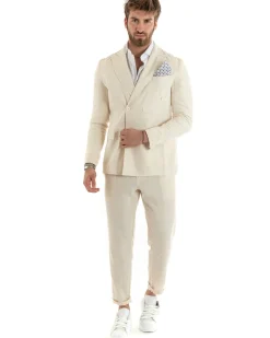 Abito uomo doppiopetto vestito sartoriale lino beige GIOSAL-OU2329A