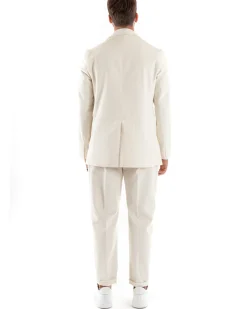 Abito Uomo Doppiopetto Vestito Velluto Completo Giacca Pantaloni Panna Elegante Cerimonia GIOSAL-OU2194A