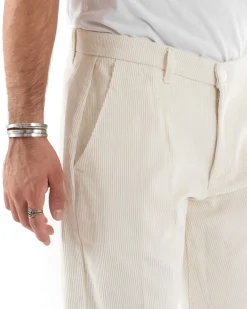 Abito Uomo Doppiopetto Vestito Velluto Completo Giacca Pantaloni Panna Elegante Cerimonia GIOSAL-OU2194A
