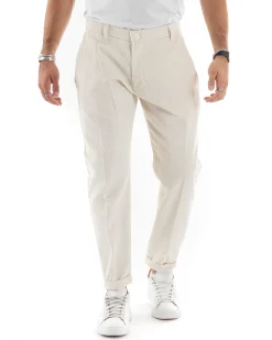 Abito Uomo Doppiopetto Vestito Velluto Completo Giacca Pantaloni Panna Elegante Cerimonia GIOSAL-OU2194A