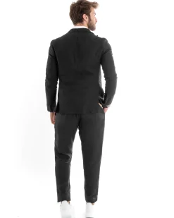 Abito uomo doppiopetto vestito sartoriale lino nero GIOSAL-OU2332A