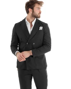 Abito uomo doppiopetto vestito sartoriale lino nero GIOSAL-OU2332A