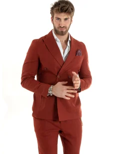 Abito uomo doppiopetto vestito sartoriale lino mattone GIOSAL-OU2335A