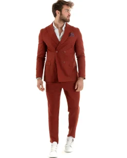 Abito uomo doppiopetto vestito sartoriale lino mattone GIOSAL-OU2335A