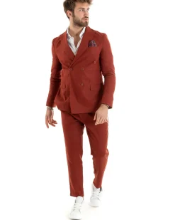 Abito uomo doppiopetto vestito sartoriale lino mattone GIOSAL-OU2335A