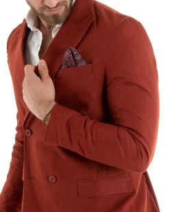 Abito uomo doppiopetto vestito sartoriale lino mattone GIOSAL-OU2335A