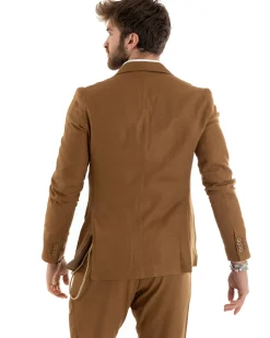 Abito uomo doppiopetto vestito sartoriale lino camel GIOSAL-OU2334A