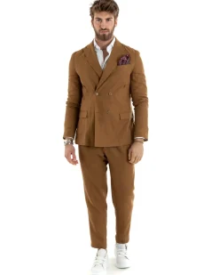 Abito uomo doppiopetto vestito sartoriale lino camel GIOSAL-OU2334A