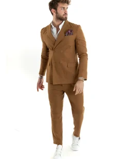 Abito uomo doppiopetto vestito sartoriale lino camel GIOSAL-OU2334A