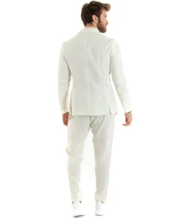 Abito uomo doppiopetto vestito sartoriale lino panna GIOSAL-OU2333A