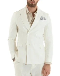 Abito uomo doppiopetto vestito sartoriale lino panna GIOSAL-OU2333A