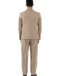 Abito Uomo Doppiopetto Viscosa Relaxed Fit Completo Giacca Rever A Lancia Pantaloni Pinces Fondo Largo Baggy Casual Beige GIOSAL-AE1121A