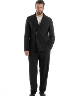 Abito Uomo Doppiopetto Viscosa Relaxed Fit Completo Giacca Rever A Lancia Pantaloni Pinces Fondo Largo Baggy Casual Nero GIOSAL-AE1120A