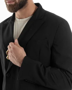 Abito Uomo Doppiopetto Viscosa Relaxed Fit Completo Giacca Rever A Lancia Pantaloni Pinces Fondo Largo Baggy Casual Nero GIOSAL-AE1120A
