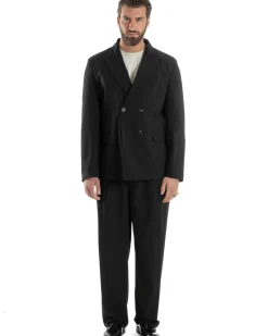 Abito Uomo Doppiopetto Viscosa Relaxed Fit Completo Giacca Rever A Lancia Pantaloni Pinces Fondo Largo Baggy Casual Nero GIOSAL-AE1120A