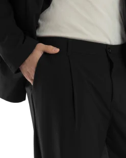 Abito Uomo Doppiopetto Viscosa Relaxed Fit Completo Giacca Rever A Lancia Pantaloni Pinces Fondo Largo Baggy Casual Nero GIOSAL-AE1120A
